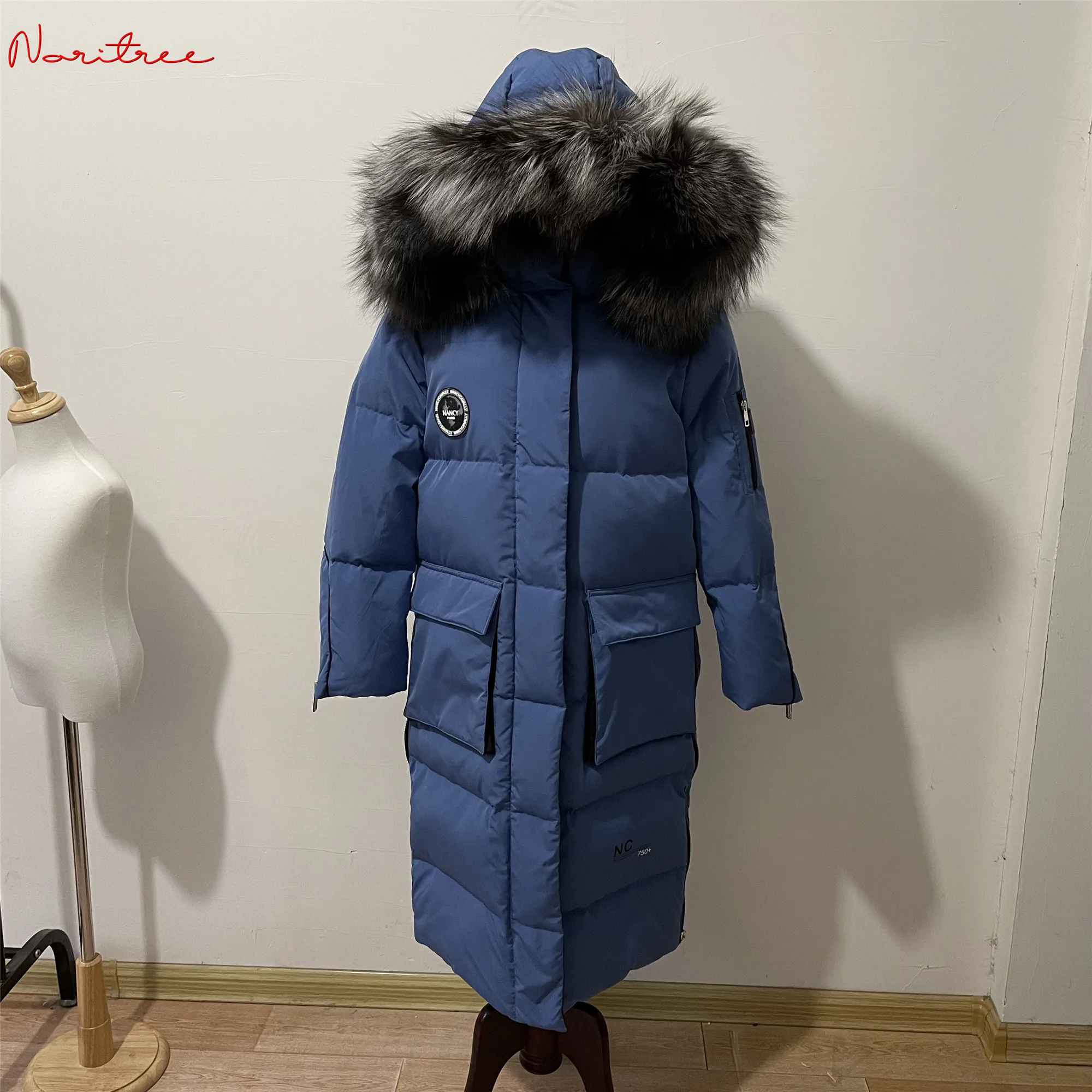 Fit -30℃ Longer Fur Hooded Goose Down Coats Thicker Warm Fluffy Down Coat Female Winter Bread Style Windproof Parkas wy576