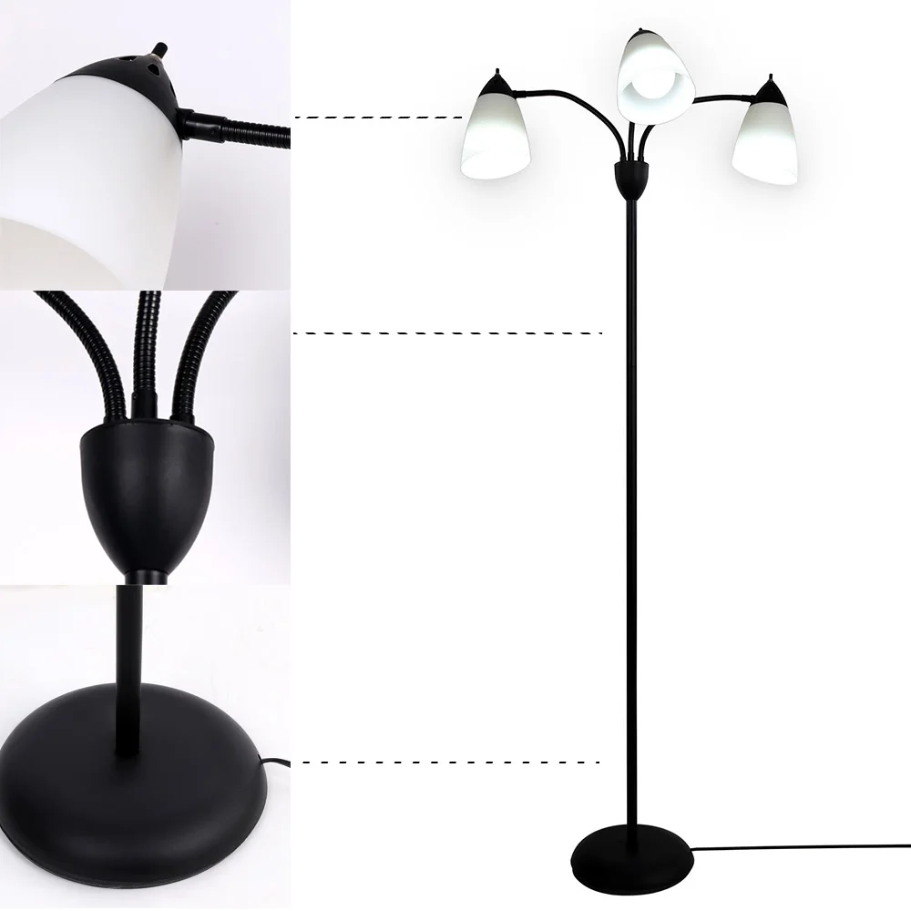 Modern intrustrial E27 Floor lamp black adjustable 3 heads living room stand lamp bedside lamp bedroom Study Office floor light