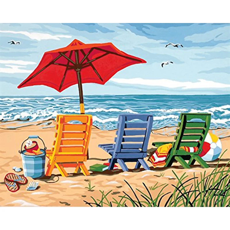 Beach Painting By Number On Canvas Acrylic Paint For Adults With Frame Coloring By Number Drawing Picture Home Decoration Art