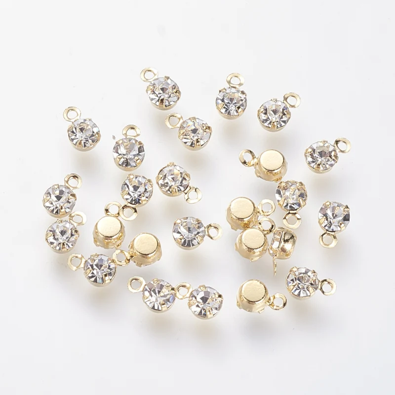 100pcs Mini Small Crystal Brass Rhinestone Charms for Jewelry Making DIY Bracelet Necklace Accessories Findings 5.5x3.5x2.5mm