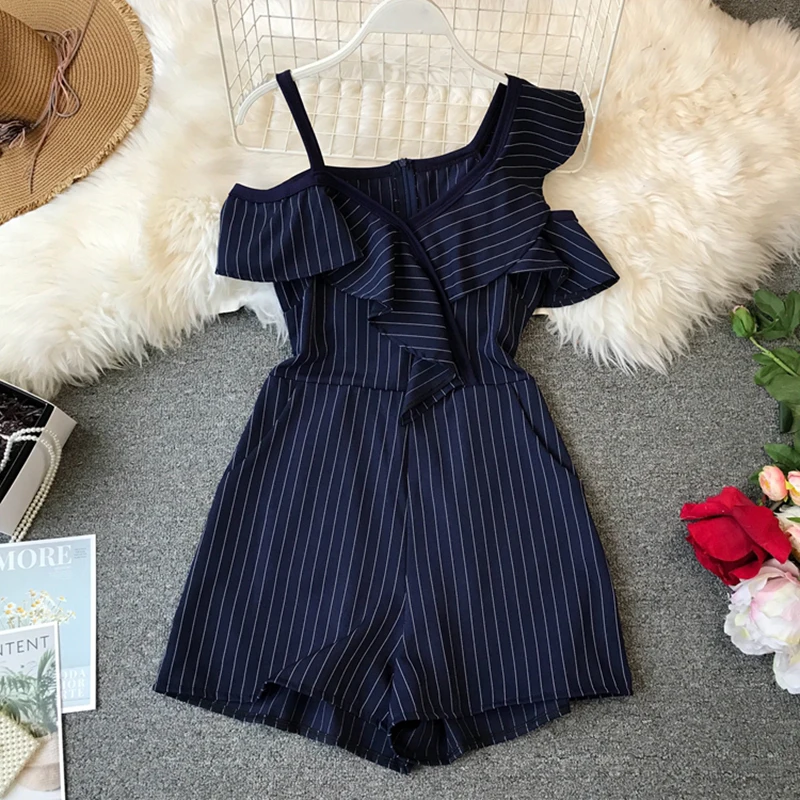 2020 new fashion women's jumpsuits casual loose loose strapless sexy high waist wide leg striped jumpsuit