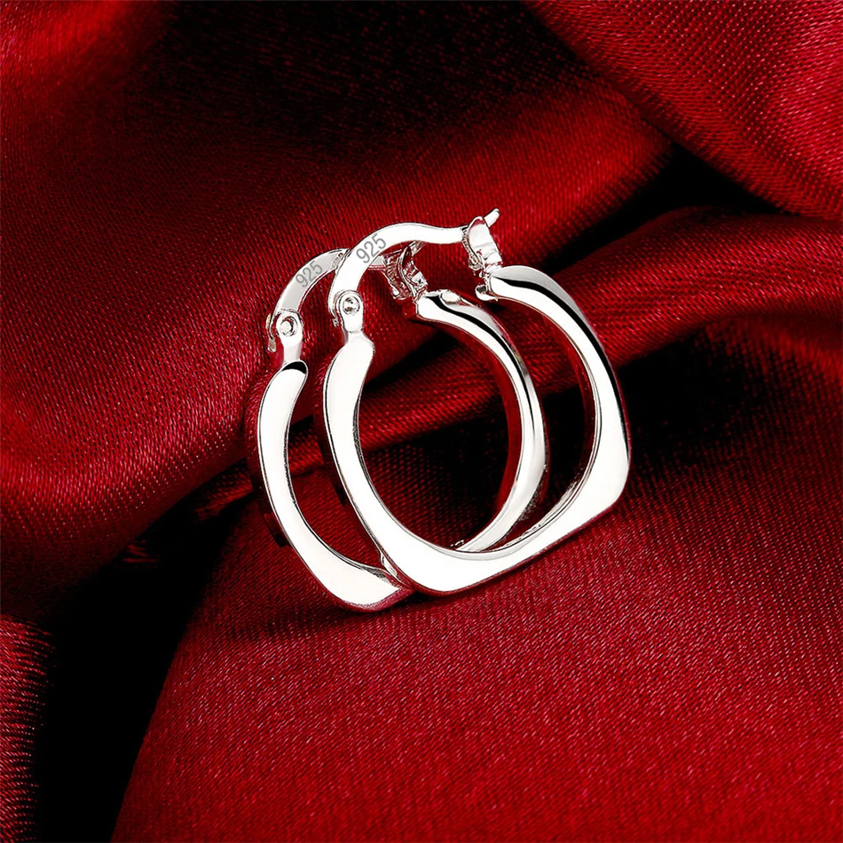 DOTEFFIL 925 Sterling Silver Square Round 20mm Hoop Earrings For Woman Wedding Engagement Party Fashion Charm Jewelry image 3