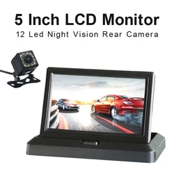 5 Inch TFT LCD 800*480 Foldable Car Monitor Reverse Parking Monitor And 12 LED Night Vision Rear view Camera