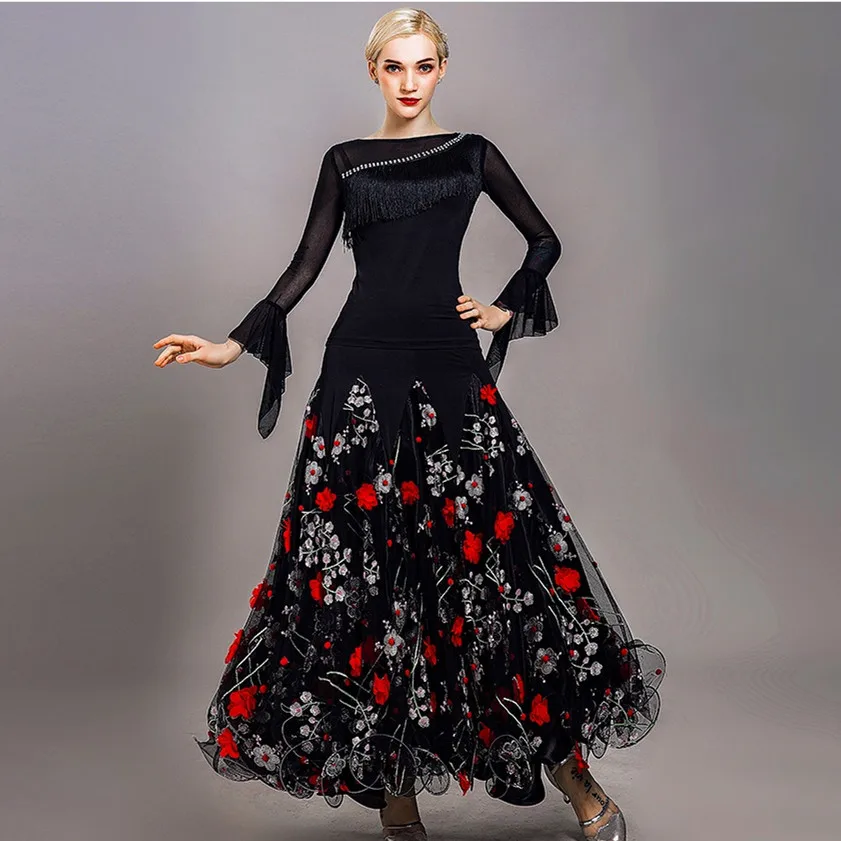 Three-dimensional Flower Ballroom Dance Skirt andTop Tango Dance Costumes Waltz Dance Dress Standard Dance Dress Dance Set