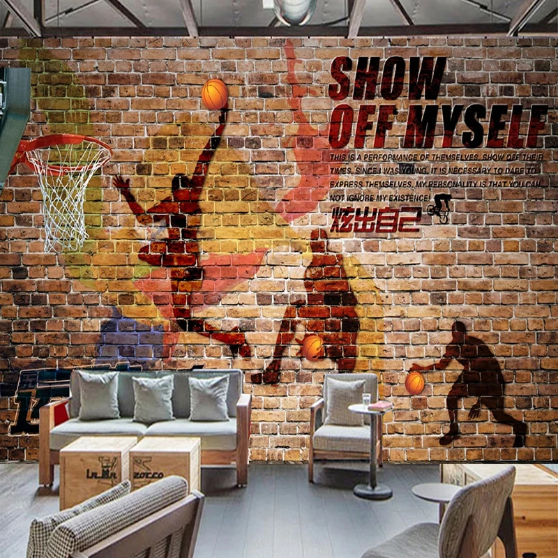 3D Wallpaper Retro Nostalgic Brick Wall Basketball Photo 3D Mural Restaurant Bar Background Wall Decor Papel De Parede 3D Fresco