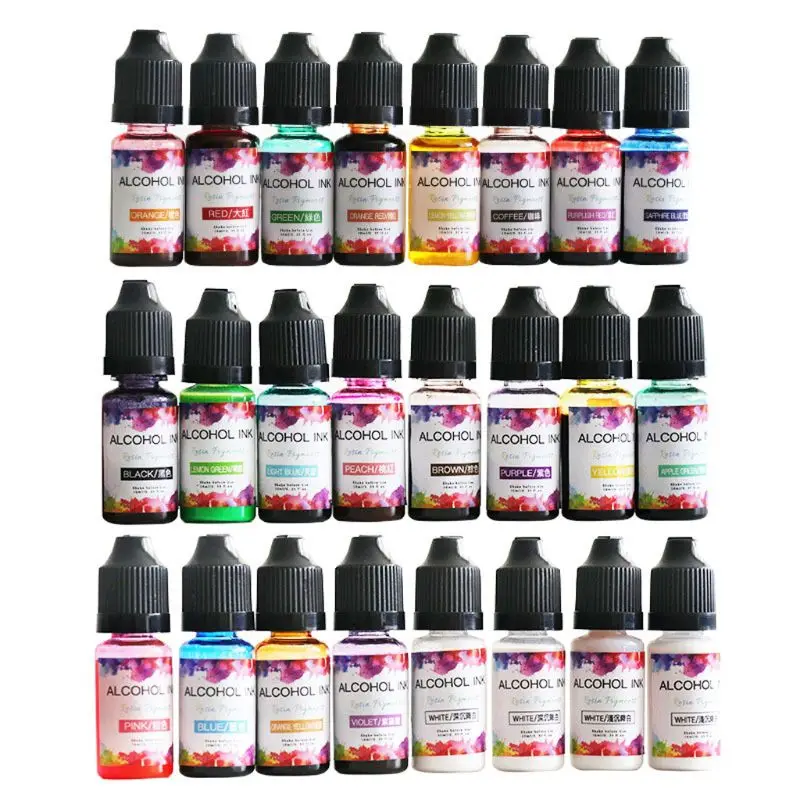 

24Colors 10ML DIY Handmade Epoxy Resin Dye Pearl Alcohol Ink Diffusion Resin Pigment Kit Liquid Colorant Dye dropship wholesale