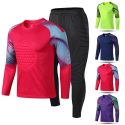 New Men's Adult Soccer Goalkeeper Uniform Protective Sponge long Sleeve Training Football Goalkeeper Soccer Jersey Top and Pants