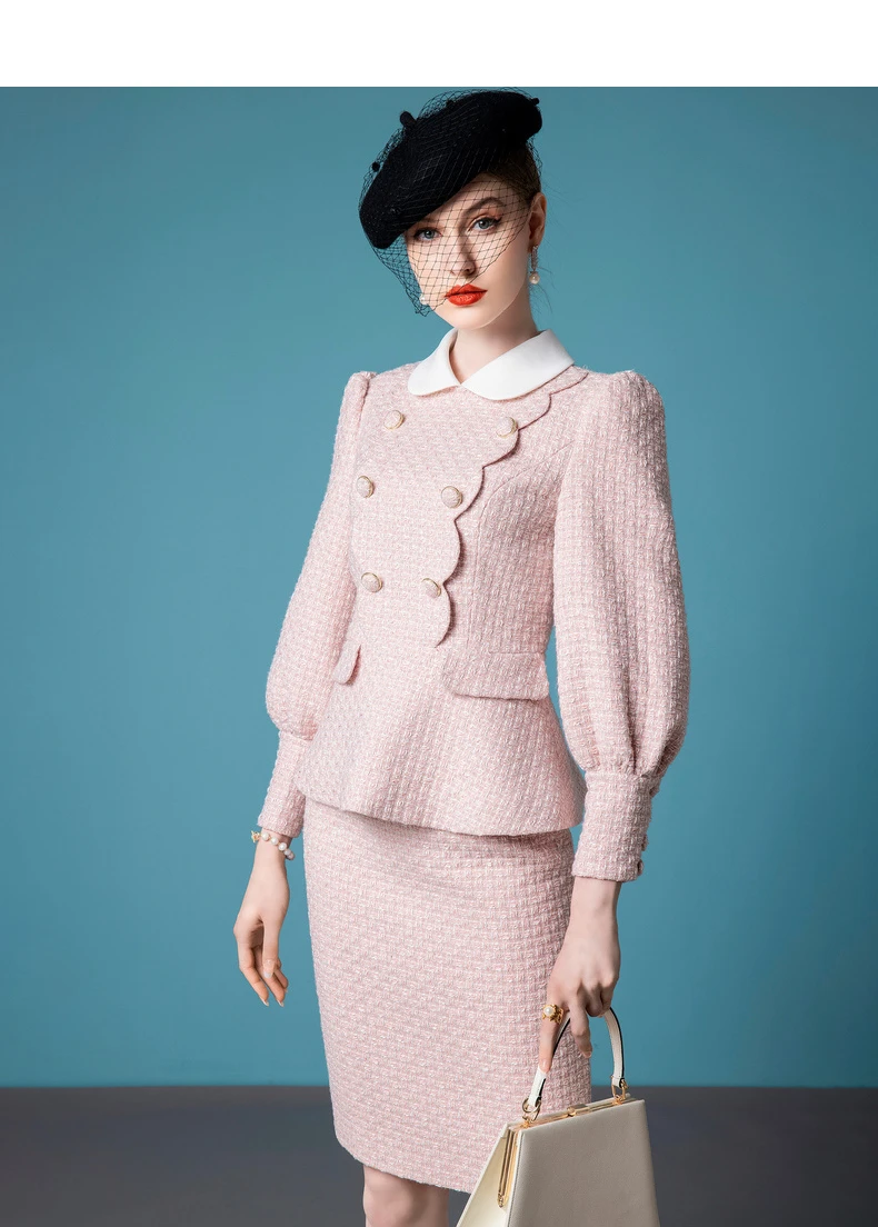 Tailor Shop Custom Made  Mother of The Bride Gown Outfit for Wedding guest dress pink tweed top and skirt