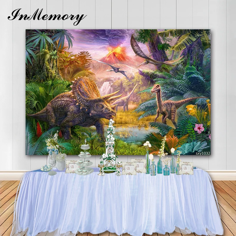 InMemory Dinosaur Backdrops Birthday Party Vinyl Banner Jurassic Park Theme Photo Background Photography Studio Photocall 7x5ft