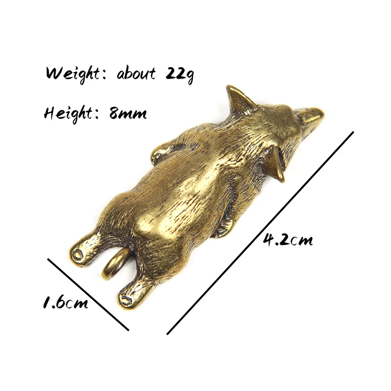 Pure Brass Cute Corgi Dog Key Chain Pendant Vintage Metal Copper Zodaic Animal Sleeping Puppy Figurines Keychain Hanging Jewelry