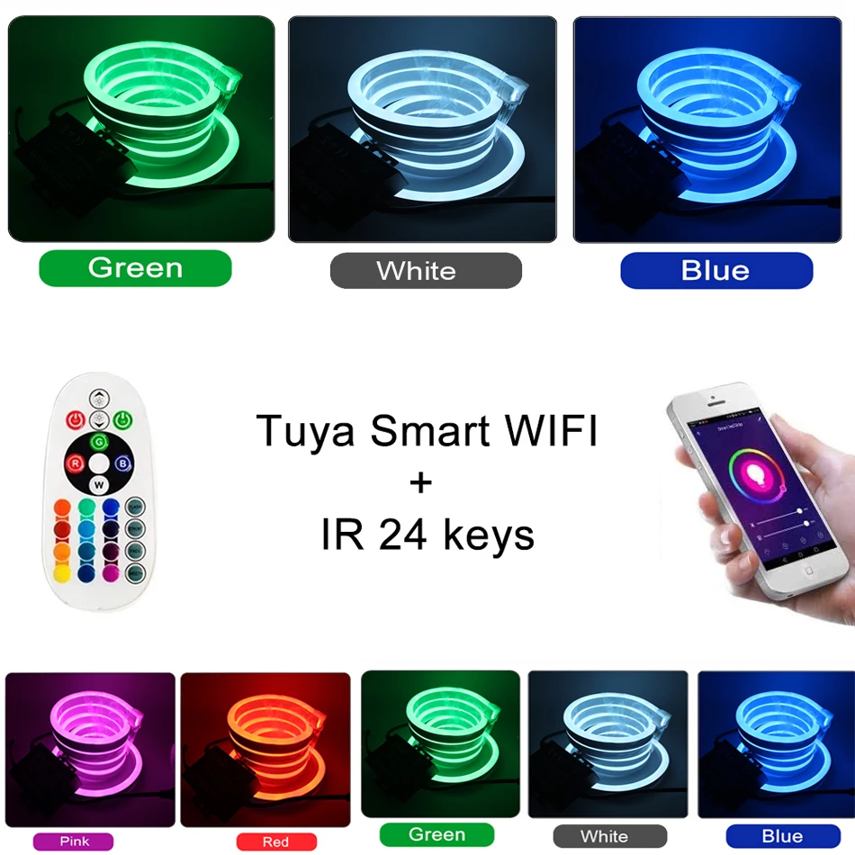 AC110V-220V Tuya WiFi APP LED controller mit 24key IR fernbedienung Für 5050 110V 220V RGB LED Streifen Neon licht EU UNS stecker