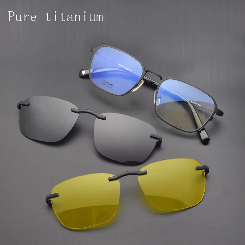 

Lightweight Pure Titanium Full Frame Glasses Frame With Polarized Eyeglasses Retro Men's Sunglasses Night Vision Clips Magnet