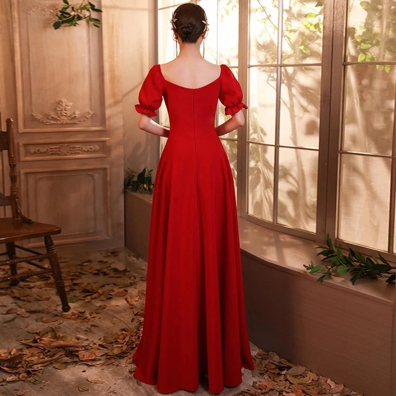 Simple Zipper Red 2021 New Bridesmaid Dresses For Autumn And Winter Bride's Wedding Gown Cheap Wholesale Plus Size