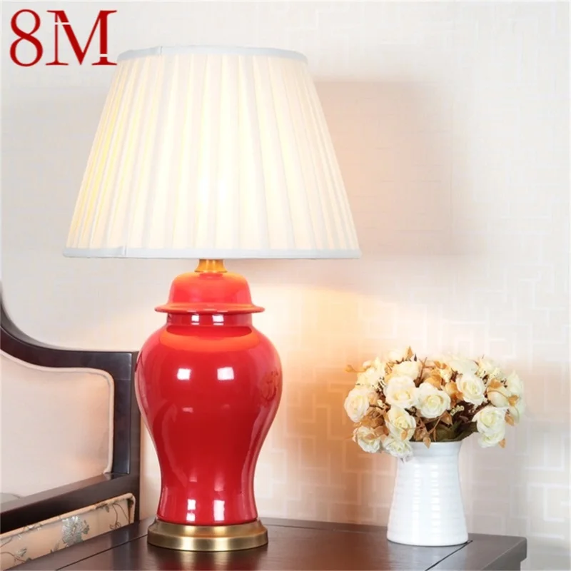 

8M Ceramic Table Light Brass Red Contemporary Luxury Desk Lamp LED For Home Bedside Bedroom