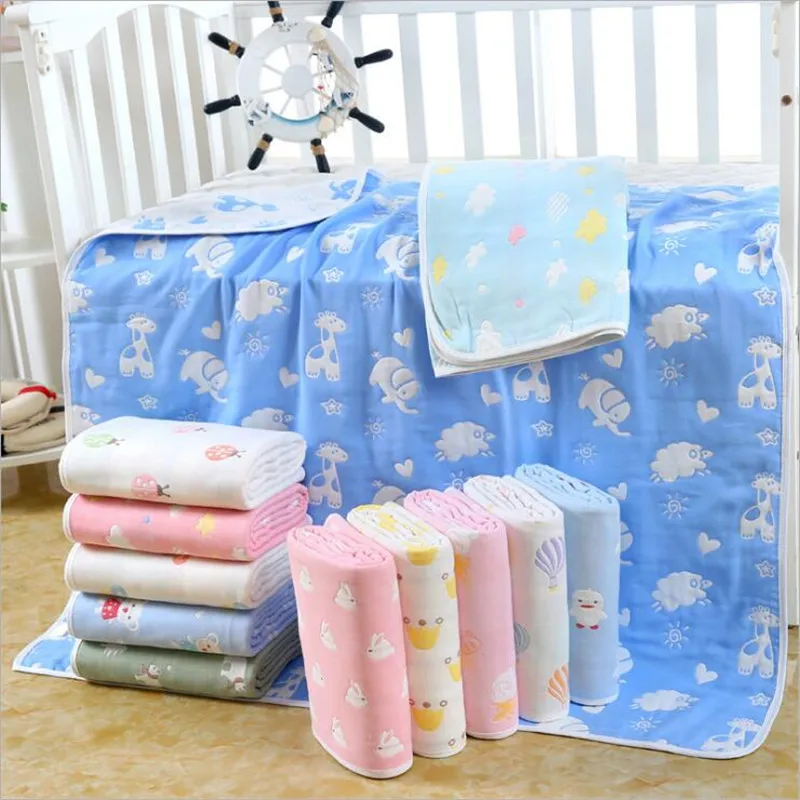 ผ้าห่มเด็ก 110X110 ซม.ผ้าฝ้าย 6 ชั้นหนาทารกแรกเกิด Swaddling ฤดูใบไม้ร่วงทารกผ้าปูที่นอนการ์ตูนรับผ้าห่ม