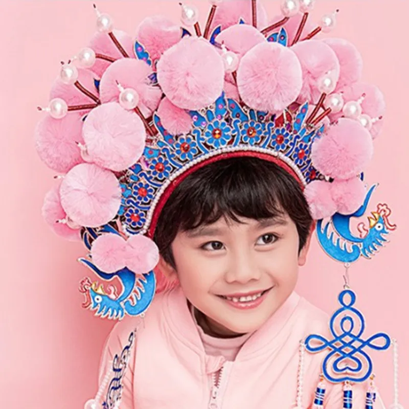 

Children's Pompom Drama Opera Hats Ball Hats Drama King Queen Crown Funny Christmas Ornament Headdress Halloween Headwear