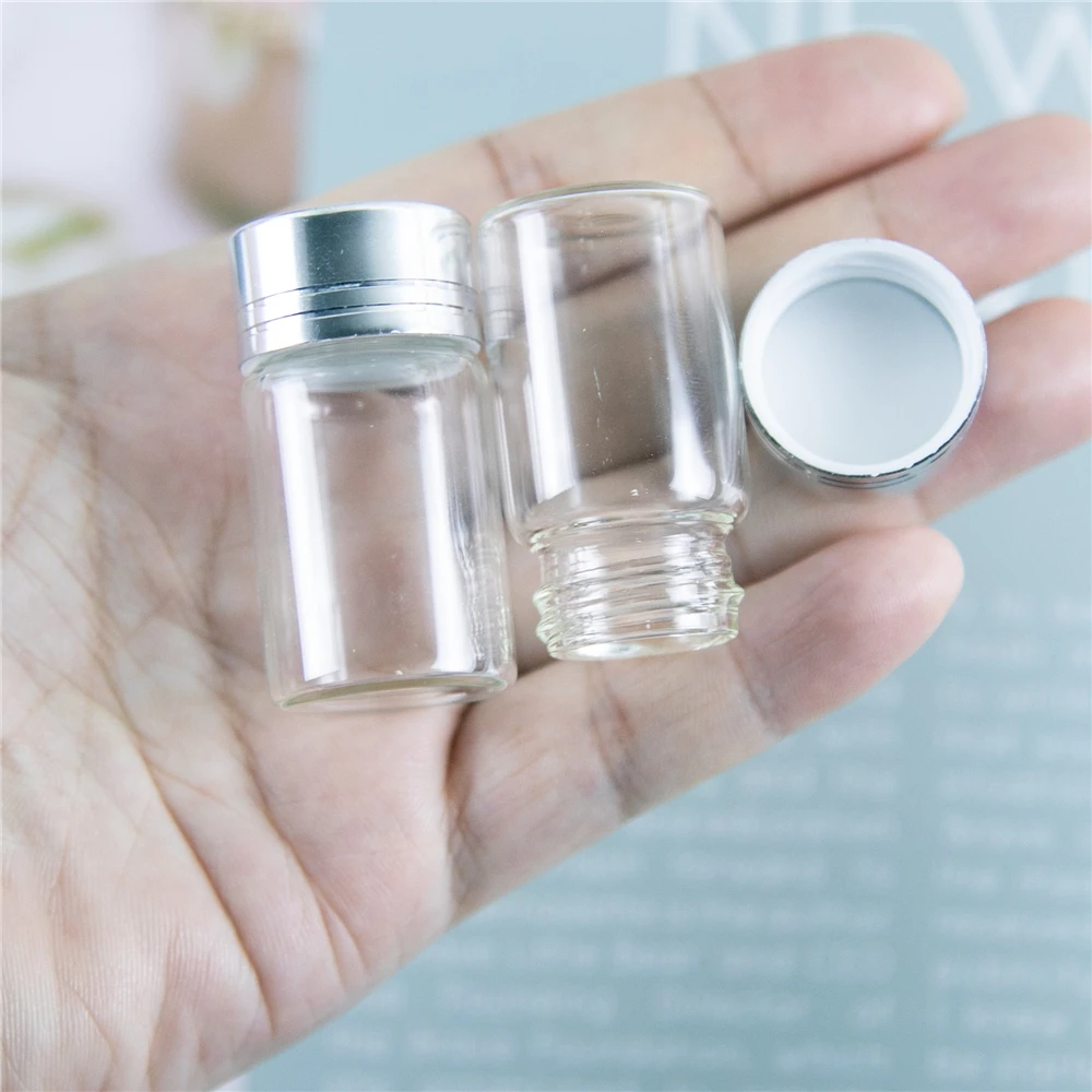 100Pcs 7ml Borate Container Spiral Plastic Cap with Silver Tangent Wishing Glass Craft Vials Refillable Travel Bottles