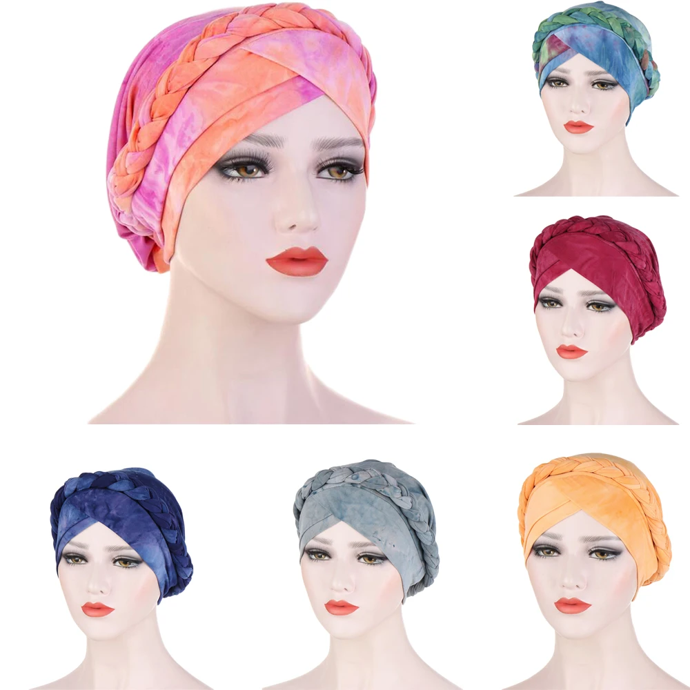 New Women\'s Hair Care Islamic Jersey Printed Head Scarf Muslim Hijab Beads Braid Stretch Turban Hat Chemo Cap Head Wrap