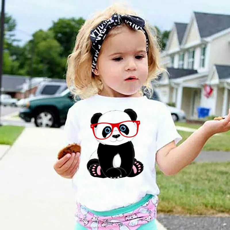 Baby T Shirt Summer Casual Clothes Fashion Girls T Shirt Panda Print Kids T Shirt For Boys Crew Neck Design White Childrens Tops