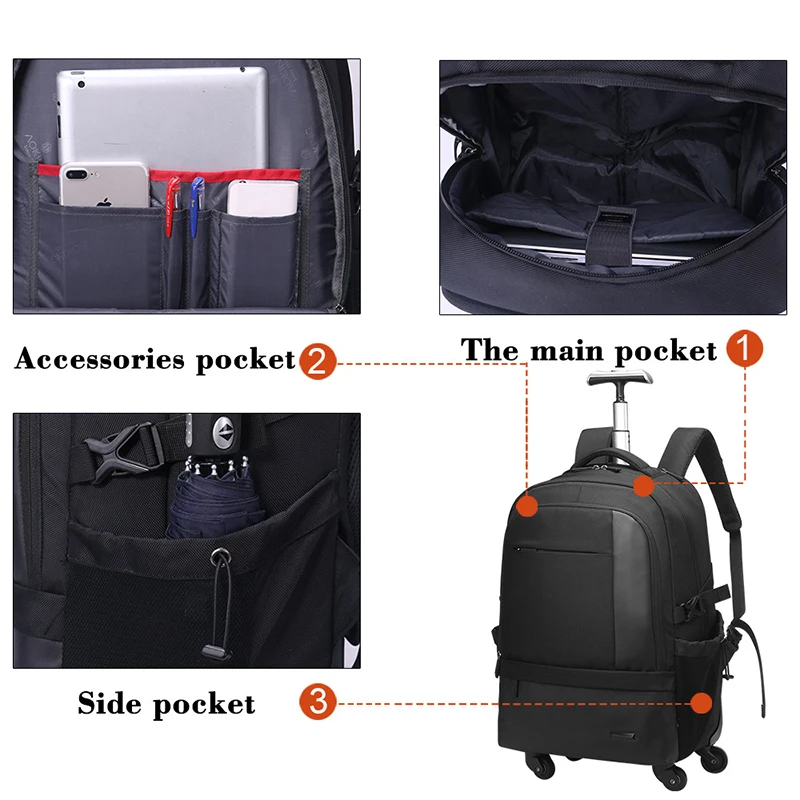 Mala de viagem com 4 rodas, mochila de viagem multifuncional masculina e feminina, mala de grande capacidade