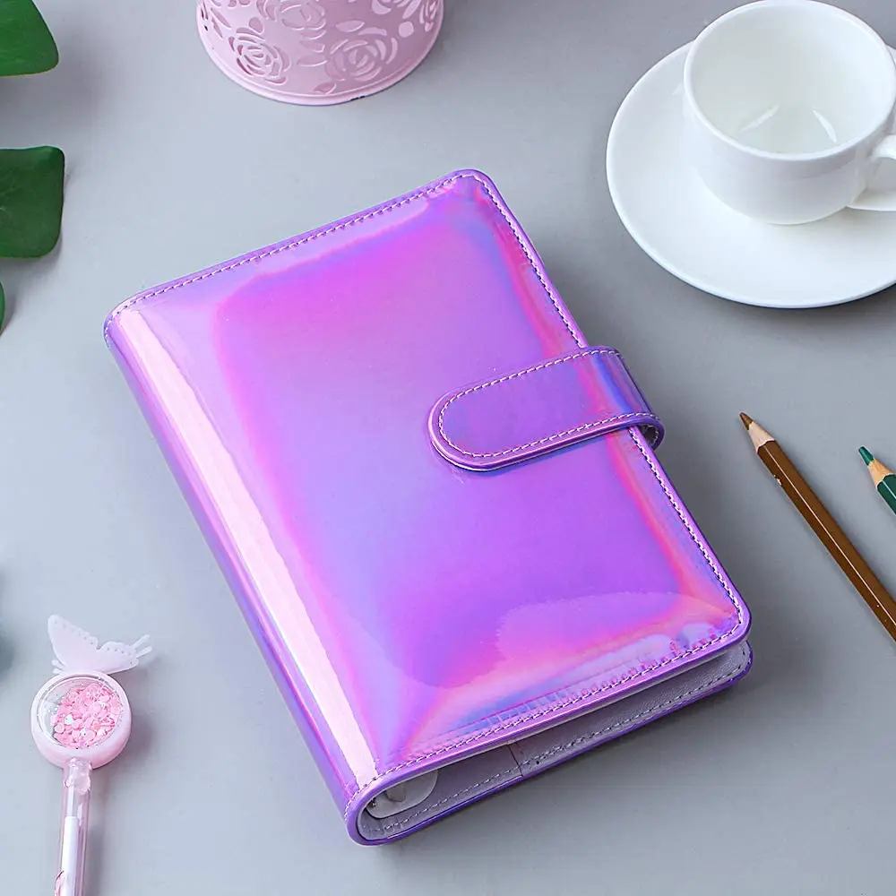 A6 PU Leather Notebook Refillable 6 Ring Binder Cover ,Rainbow Binder Budget Planner Cash Envelopes,with Magnetic Buckle Closure