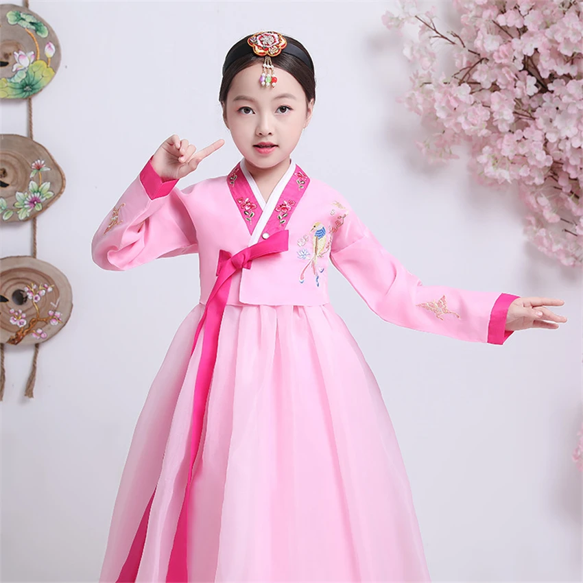 New Girls Traditional Korean Hanbok Dress Dance Costumes Stage Performance Clothing Korea Fashion Style Festival Outfit for Kids