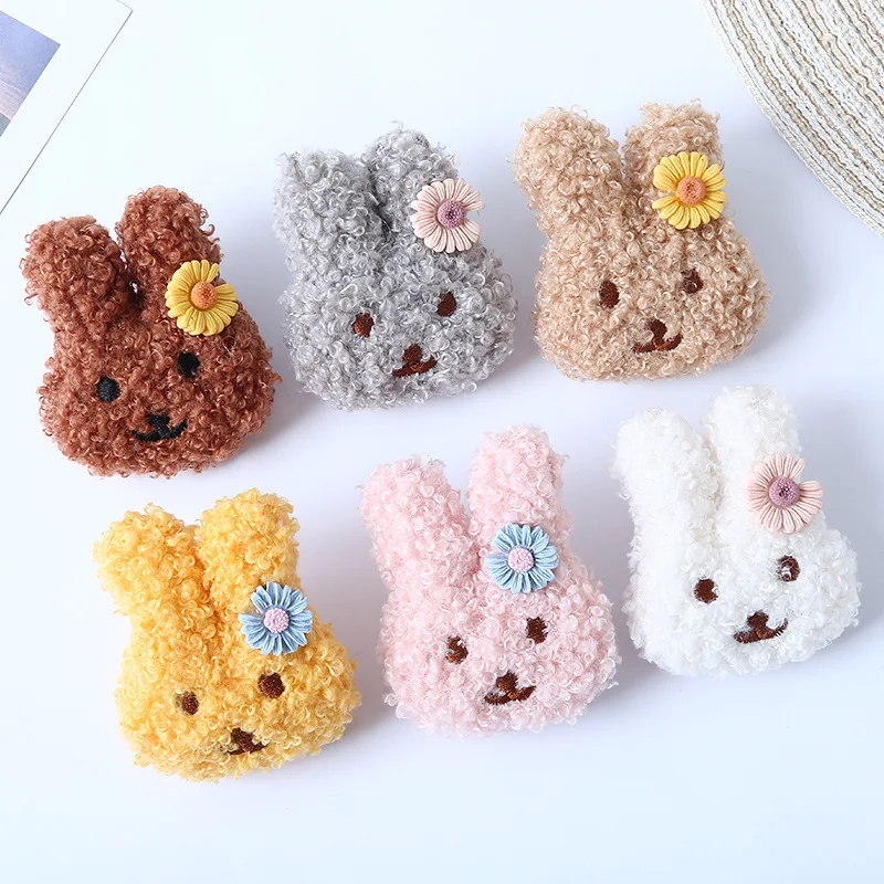 Cartoon Teddy Velvet Bunny Head Accessories Cute Plush Brooch Jewelry Backpack Children DIY Decoration Sweater Accessories