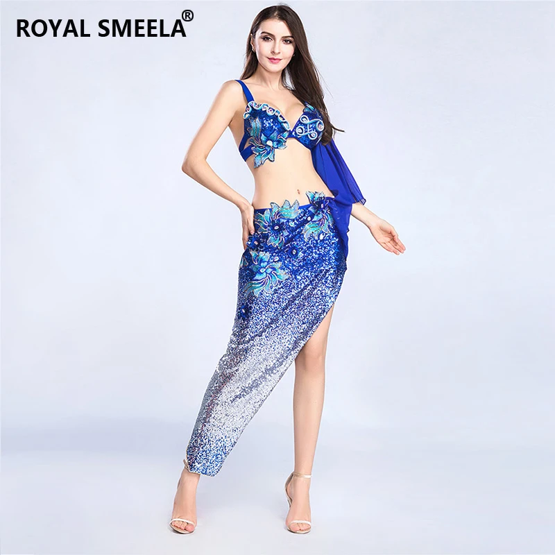 Women sequin costume oriental dance dress belly dance costumes belly dancing outfits sexy bra top skirt belly dance mermaid set