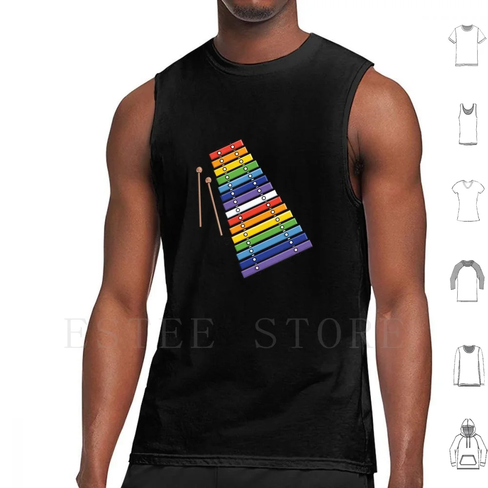Xylophone Tank Tops Vest Sleeveless Xylophone Rainbow Music Musical Instrument Scales Making Music Kids Art Colorful Cartoon