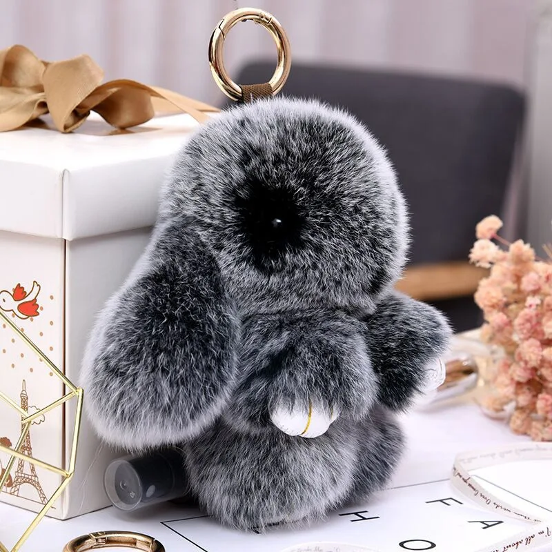 13CM Mini Frost Color Rabbit Keychain Women Cute Plush Fur Pompom Bunny Key Chains On Bags Car Trinket Wedding Party Toys Gift