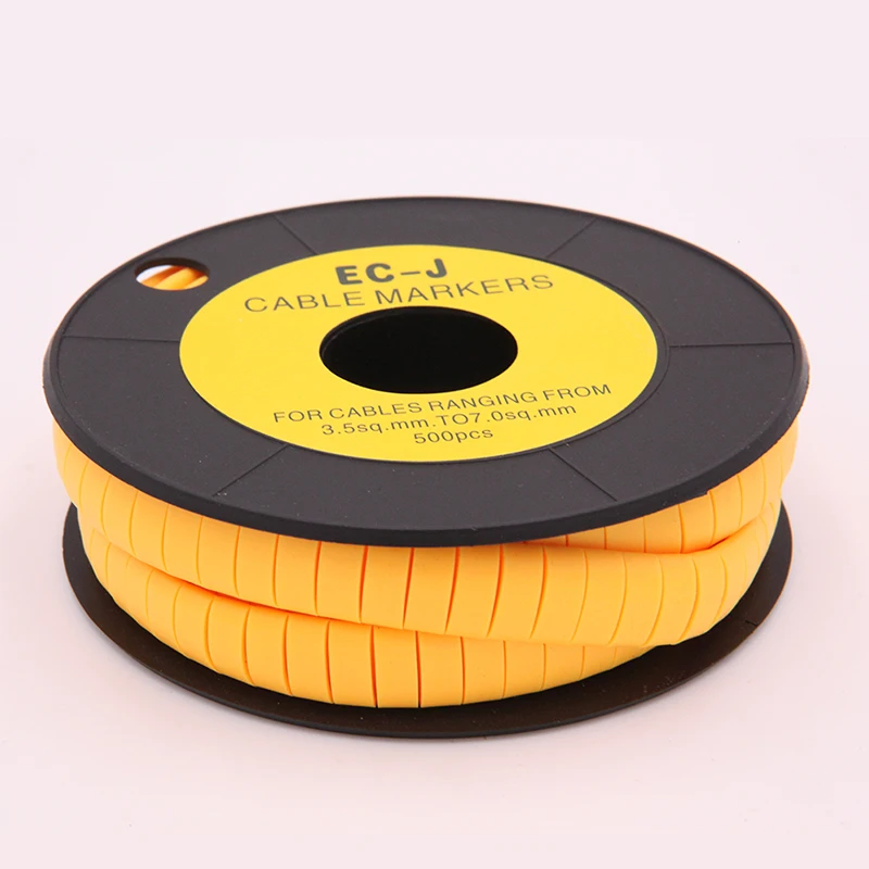 500Pcs/Roll EC-J Plug + Minus - Virgule / 4-6mm2 Tag Flexible PVC Print Sleeve Tube Flat Label Wire Cable Marker