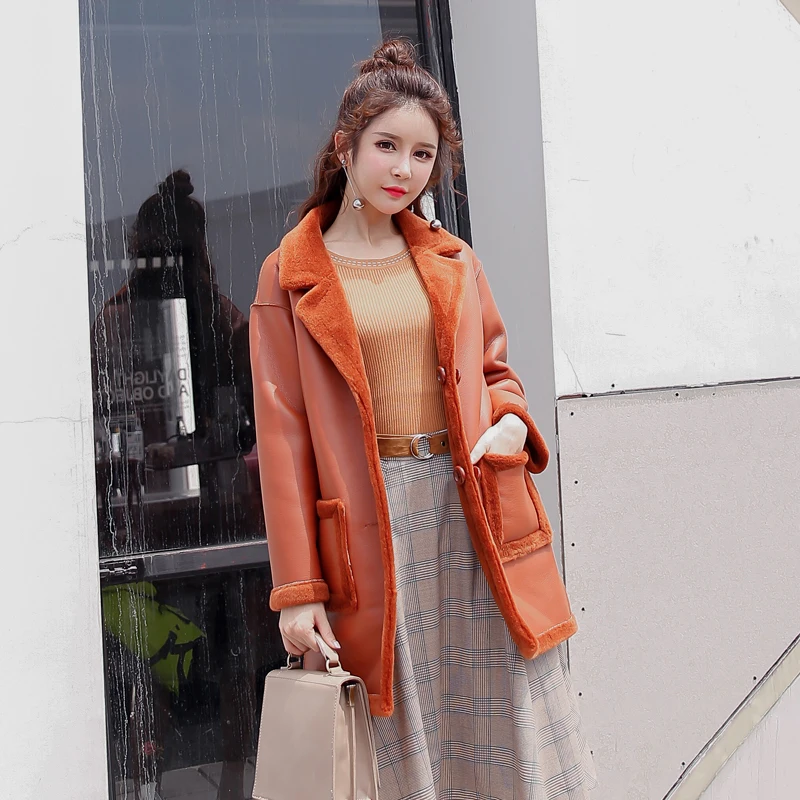 Real Fur Coat Wool Women Pink Long Jacket Double-sided Wear Womens Winter Coats 2023 Korean PU Leather Jackets KJ993 s s s