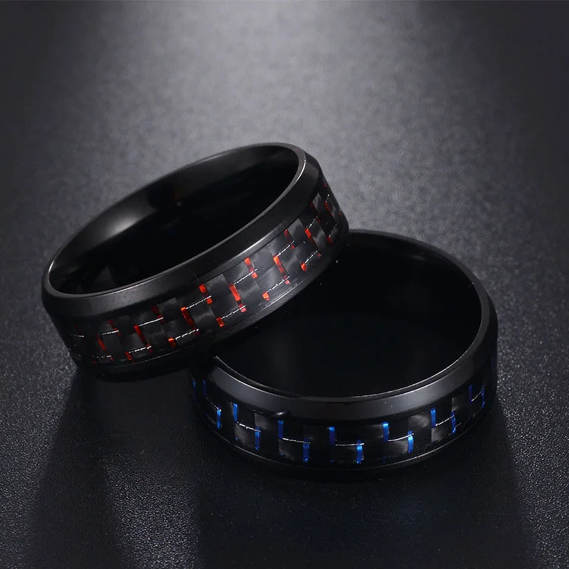 Punk Titanium Staal Black Carbon Fiber Mens Rings Fashion Rood Blauw Groen Ring Anel Masculino Sieraden Groothandel