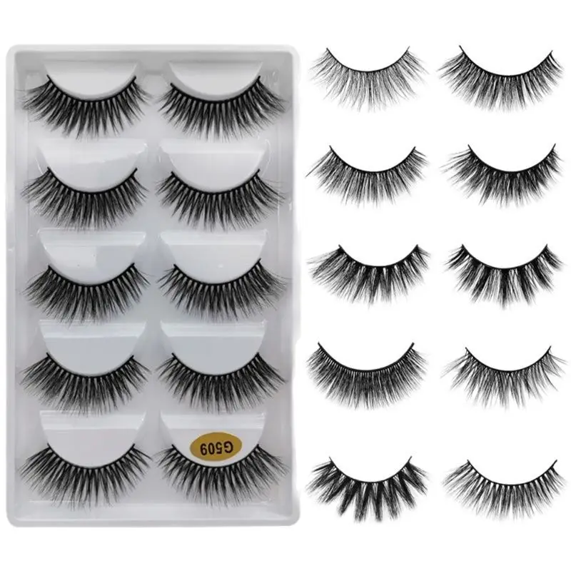 Faux cils en poils de vison, 5 paires, naturels, fins, recourbés à la main, pour la beauté des yeux, #