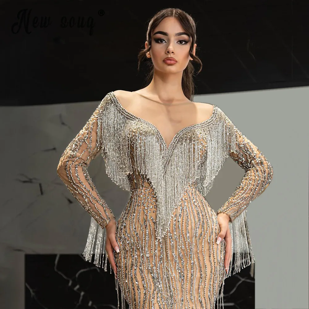 Glittery Sexy Zwart Zwart Lange Prom Dress 2021 Robe De Soiree Verjaardag Vieren Avondjurken Parels Kristallen Trouwjurk