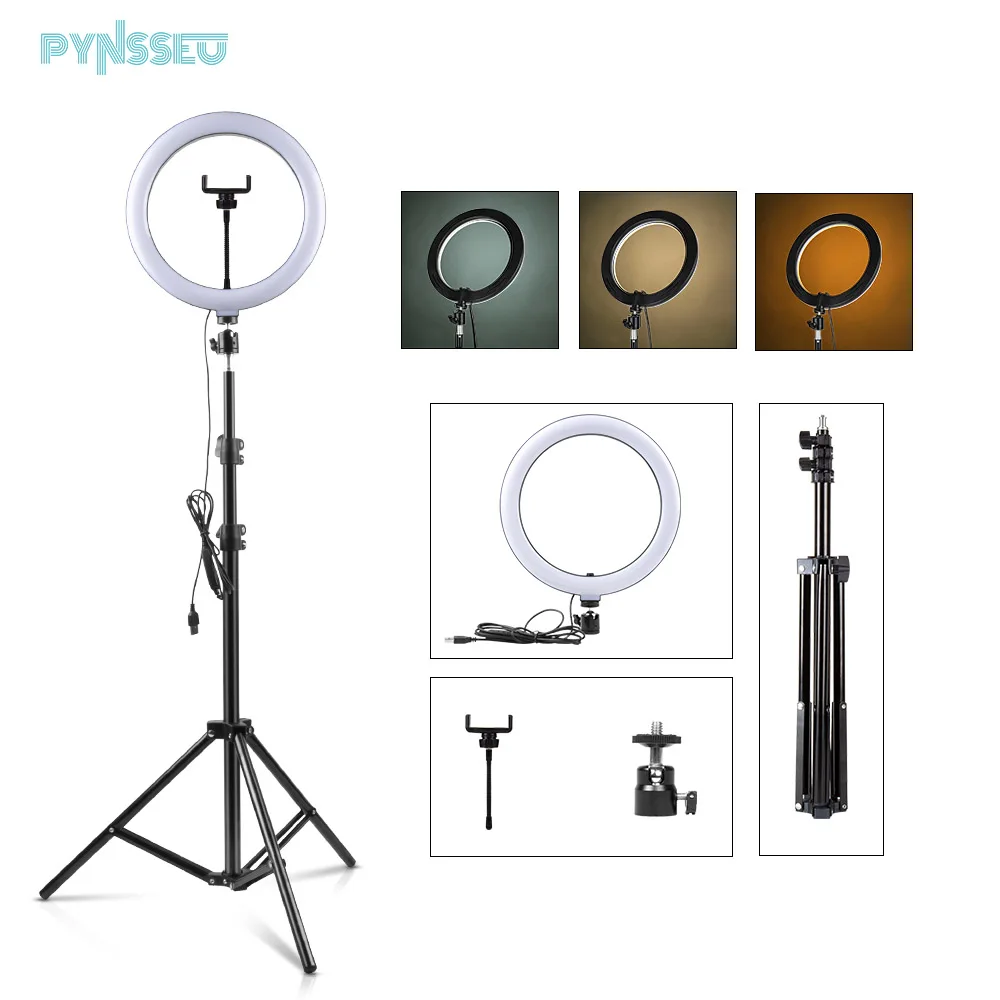 PYNSSEU 26cm LED Ring Light with 1.1/1.6/2.0M RGB lamp Stand Dimmable 10\