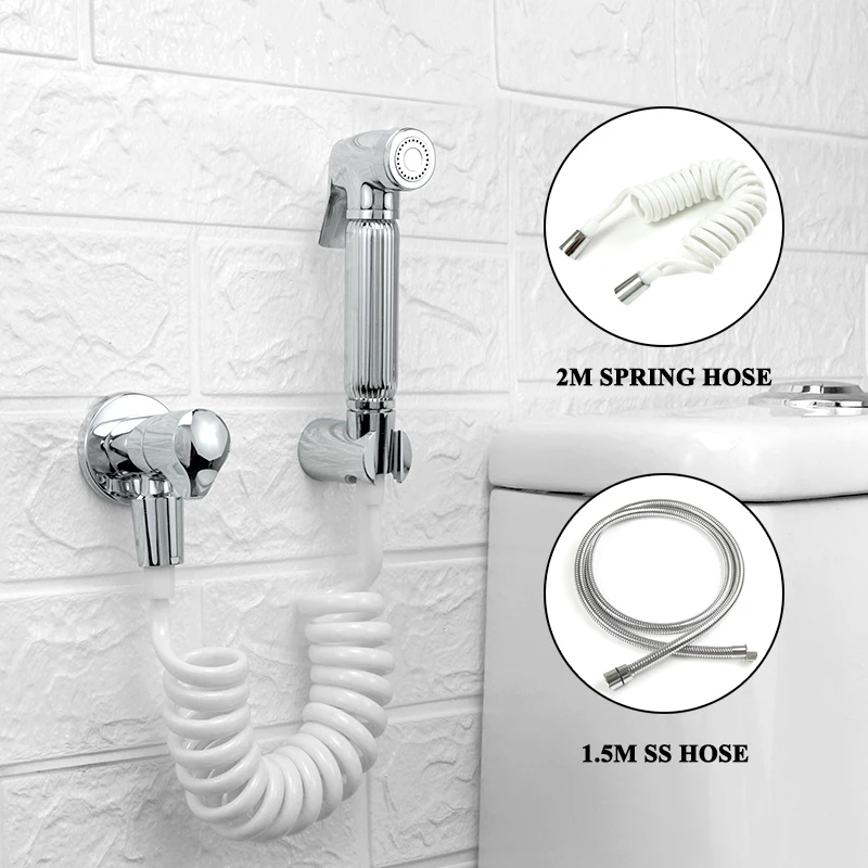 Shower Douche Toilet Bidet Sprayer Kit Chrome Polished Brass Bathroom Wall Mount Single Cold Valve Handheld Bidet Shattaf Set