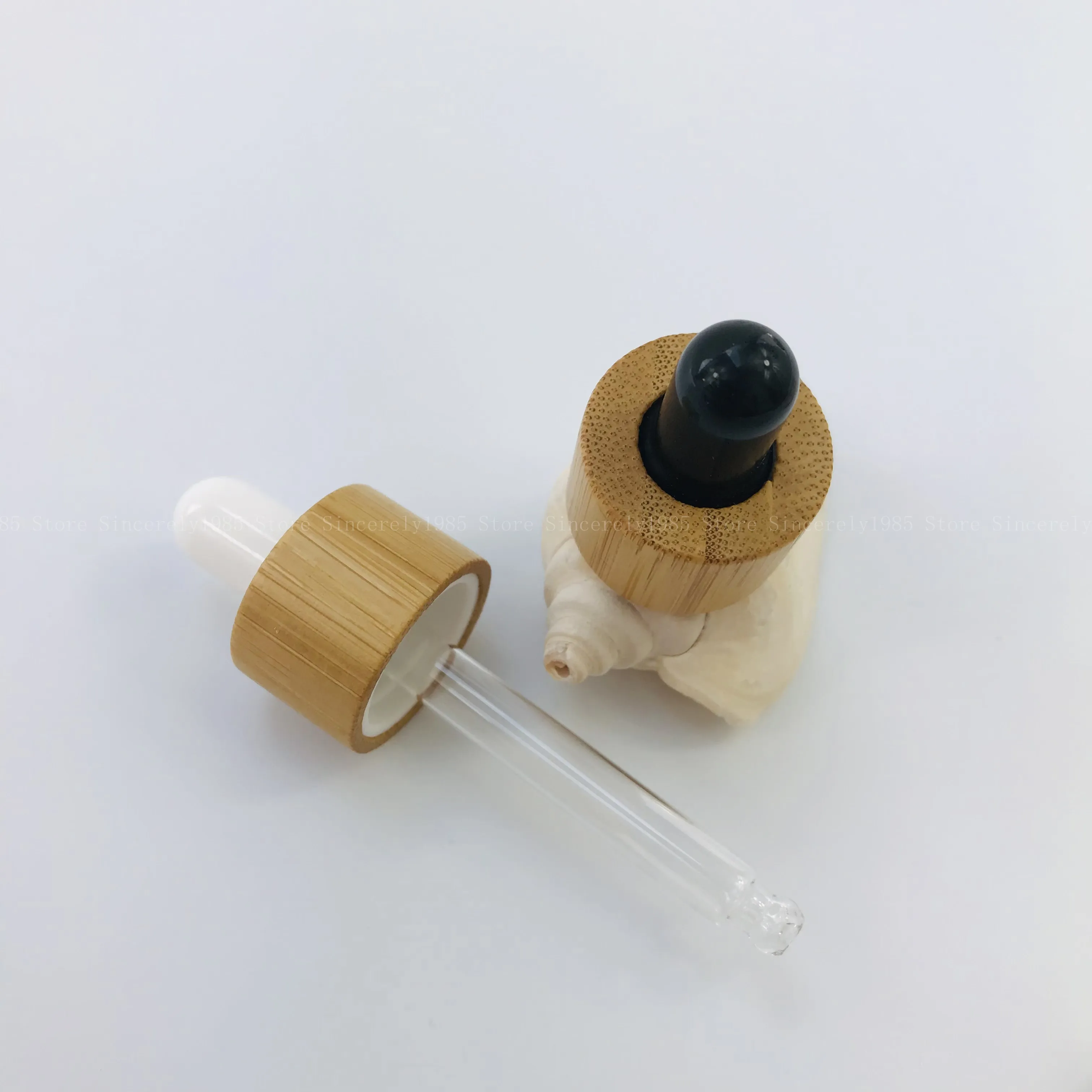 100csp 18mm/410 Glass Bottle Dropper Cap Natural Wood Grain Bamboo Lid /Wood Grain Lid With Pipette