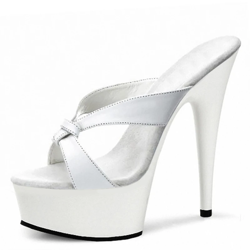 Summer Hollow New style Slip-on Baking paint Slippers 15cm High heeled shoes Women's Mature Elegant 6 inches Stripper Big Size