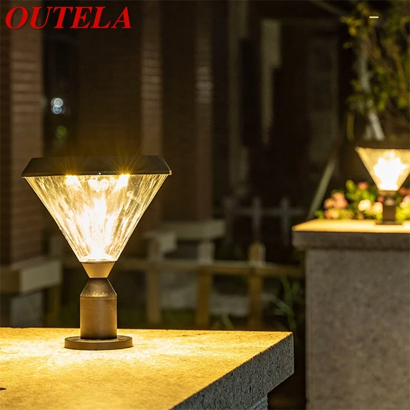 

OUTELA Solar Classical Wall Outdoor Light LED Waterproof Pillar Post Lamp Fixture for Home Patio Porch