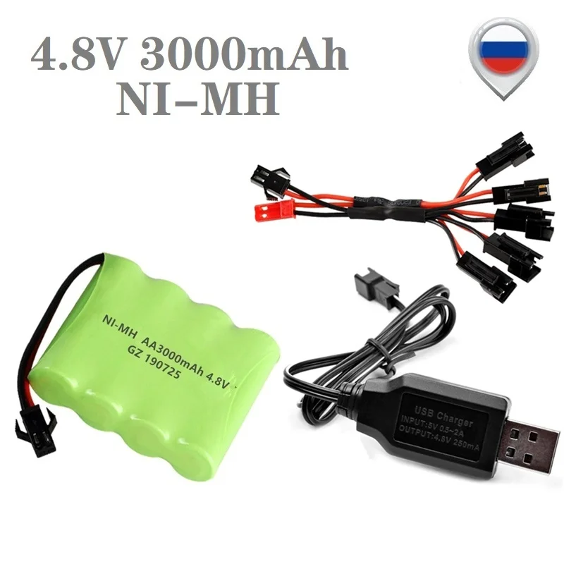 4.8v 3000mah Battery + USB Charger For Rc Cars Tanks Robots Boats Truck Guns toys NiMH AA 4.8v Rechargeable Battery Pack