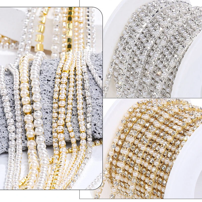 2/5 Yards Cup Chain ABS Pearl Chain SS6 SS8 SS12 Glue On Clothes Accessories Sew On Glue On Crafts Claw Crystal Rhinestone Chain