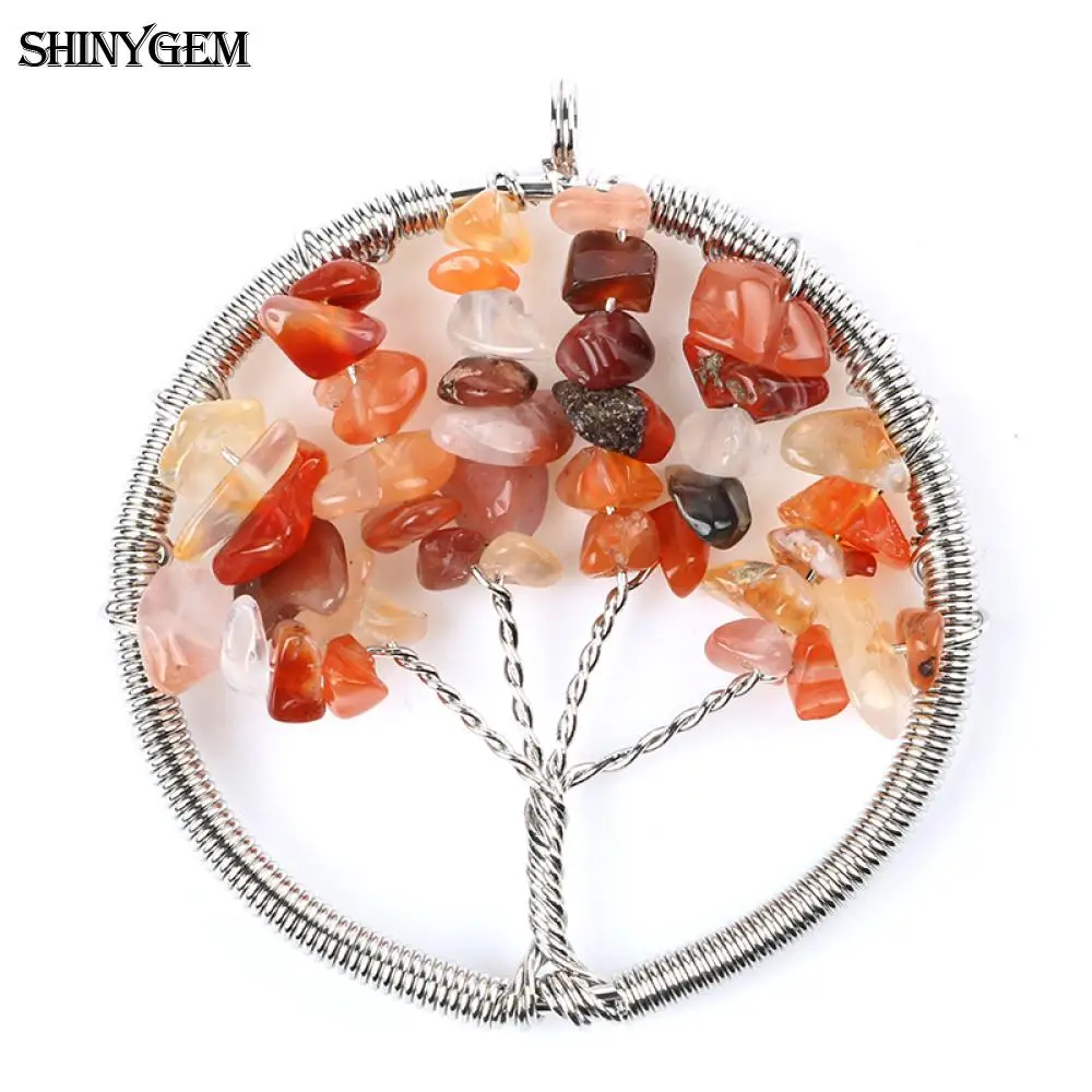 ShinyGem الفولاذ المقاوم للصدأ سلك التفاف سحر جوهرة الحجر الطبيعي شجرة الحياة المعلقات لصنع المجوهرات بسيطة كريستال عقد دي اي واي