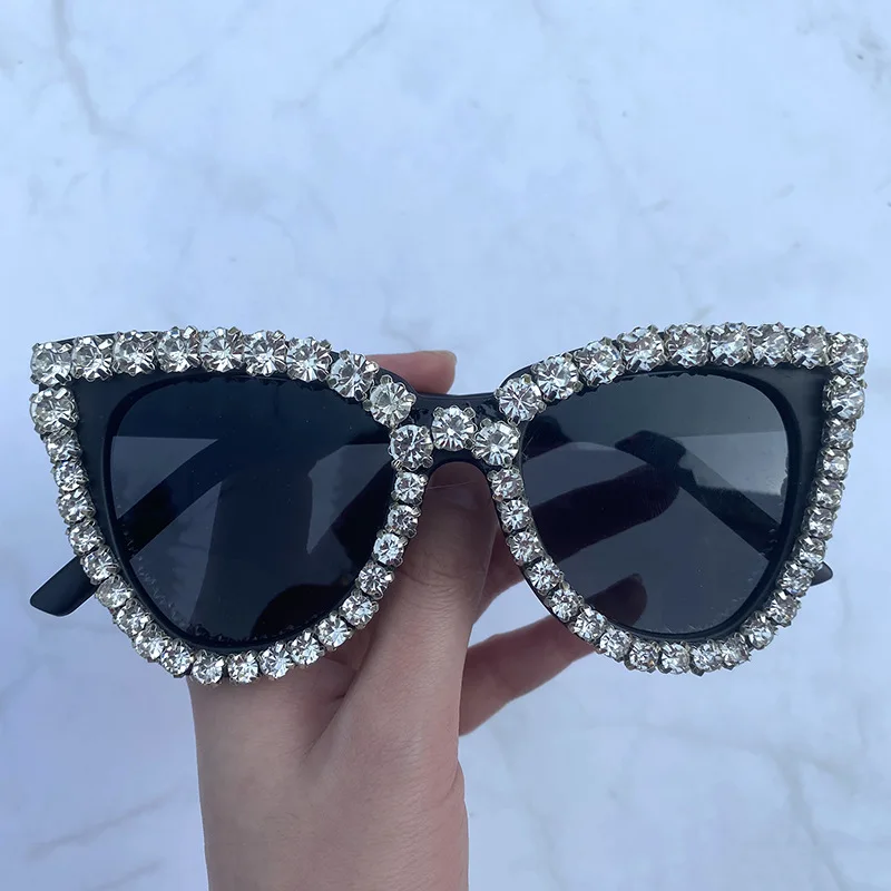 2024 nowe modne luksusowe kocie oko w stylu Vintage diamentowe okulary przeciwsłoneczne kobiet kryształowe ramka z kryształem górskim markowe okulary przeciwsłoneczne dla kobiet