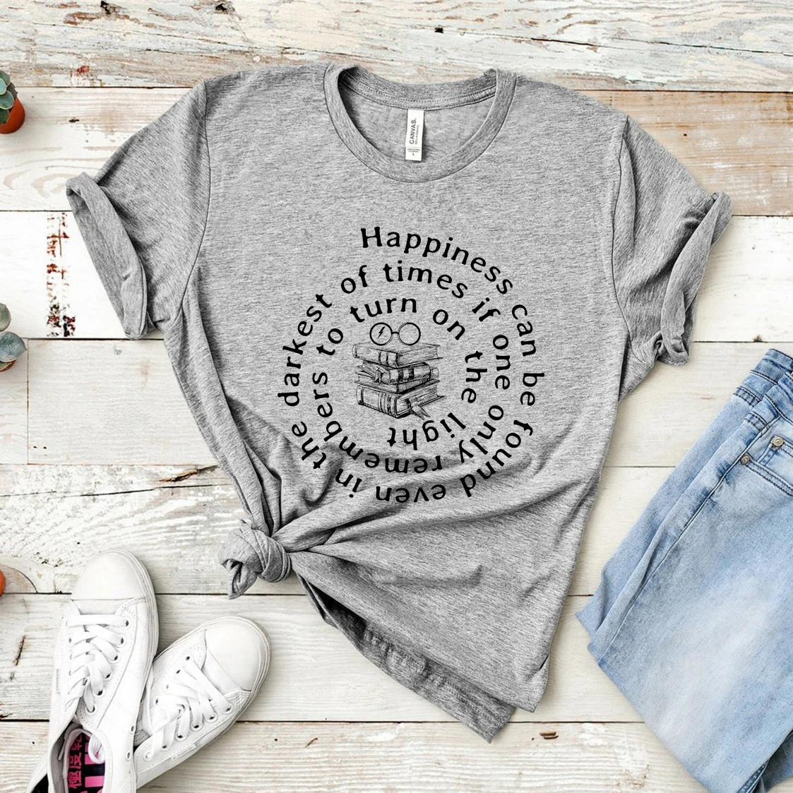 Happiness Can Be Found In The Darkest Shirt Gilrs Book Lover Shirts Magic Shcool Wizard World Tees HP Luna Lovegood Tops