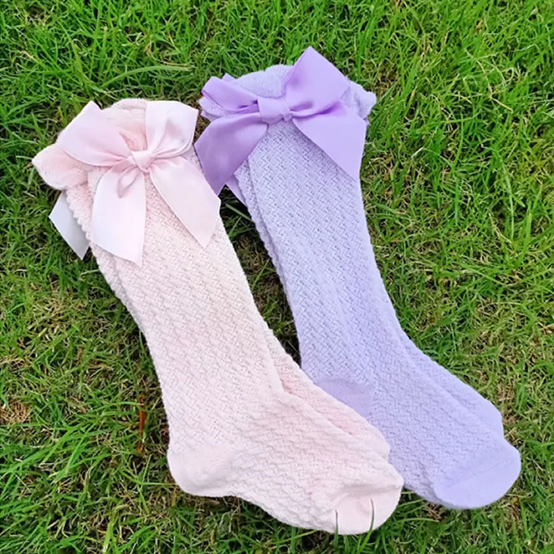 

Baby Girls Leg Warmers Bows Knee High Children Stockings Toddlers Tube Long Legwarm Hollow Out Princess High Fishnet Stocking