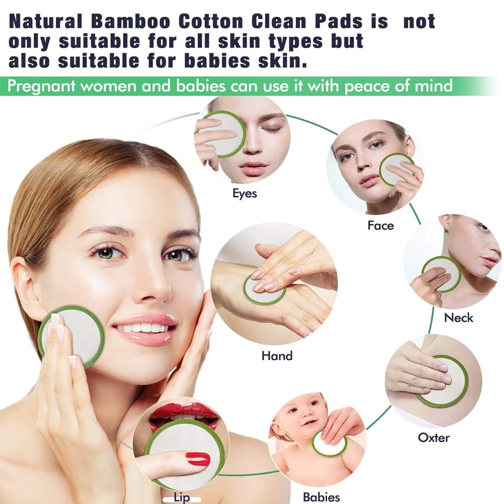 10pcs/Bag Reusable Bamboo Makeup Remover Pads Washable Rounds Cleansing Facial Cotton Make Up Removal Pads Tool Pads Accessories