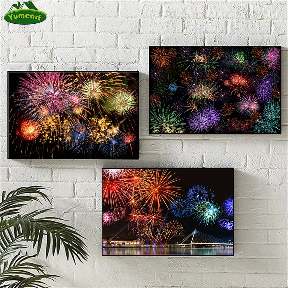 Modern Style Fireworks City Night Landscape Poster and Print Home Decor Canvas Painting Wall Art Picture For Living Room Decor