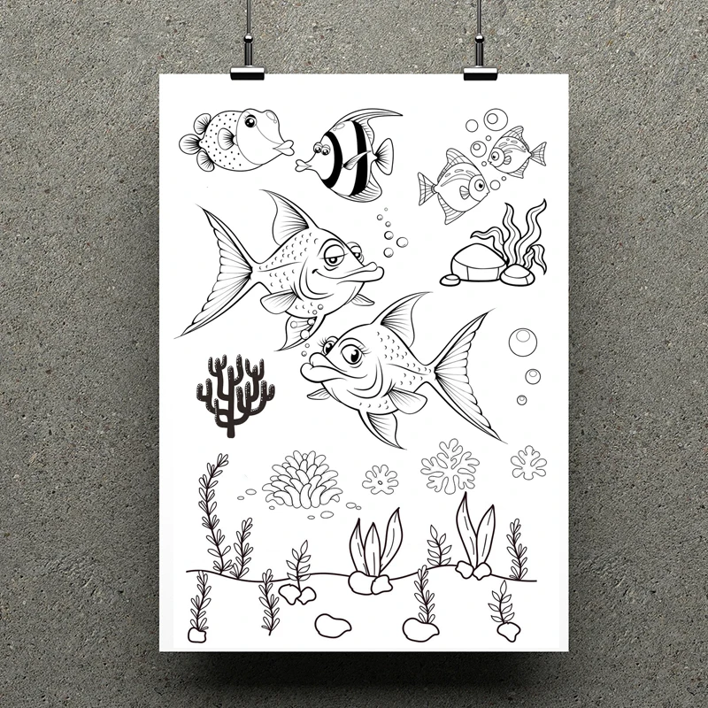 AZSG Fish / Bubbles / Aquatic Grass Clear Stamps For Scrapbooking DIY Clip Art /Card Making Decoration Stamps Crafts