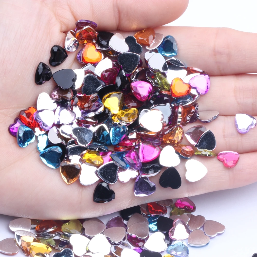 

Heart Shape 8mm 50/1000pcs Acrylic Rhinestones Flat Back Flat Facets Many Colors For DIY Nail Art Decoration